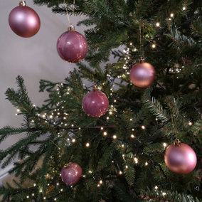 12pcs 6cm Assorted Shatterproof Baubles Christmas Decoration in Velvet Pink