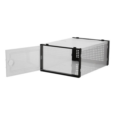 12Pcs Black Adjustable Stackable Plastic Shoe Storage Box Organiser 33cm W x 23cm D x 14cm H - 5