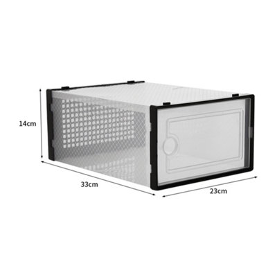 12Pcs Black Adjustable Stackable Plastic Shoe Storage Box Organiser 33cm W x 23cm D x 14cm H - 6