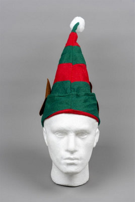 12pcs Christmas Elf Hat with Ears Xmas Santa Helper Hat Red and Green Xmas Fancy Dress Pom Party Costume Accessories One S