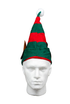 12pcs Christmas Elf Hat with Ears Xmas Santa Helper Hat Red and Green Xmas Fancy Dress Pom Party Costume Accessories One S