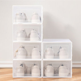 12Pcs Clear Stackable Shoe Storage Box Plastic Shoe Organiser 36cm W x 26cm D x 16.5cm H