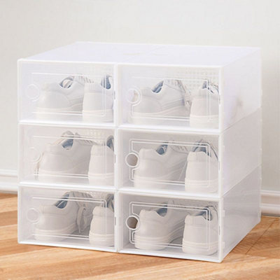 12Pcs Clear Stackable Shoe Storage Box Plastic Shoe Organiser 36cm W x 26cm D x 16.5cm H