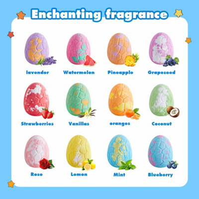 12Pcs Dinosaur Egg Bath Bombs Set with Toy for Kid,include 12 Different Scents