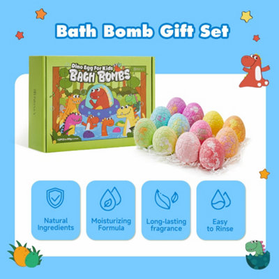 12Pcs Dinosaur Egg Bath Bombs Set with Toy for Kid,include 12 Different Scents