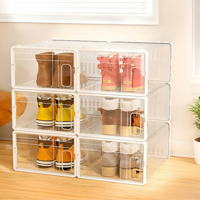 12Pcs Dustproof Plastic Shoe Storage Box Stackable Rectangular Shoe Box in White