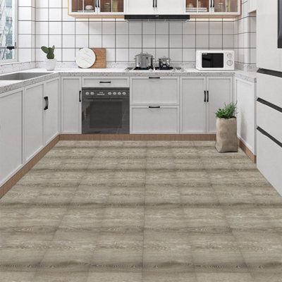 12Pcs Marble-Texture Self-Adhesive PVC Flooring Tiles, Each 30x30cm Grey-Brown for DIY