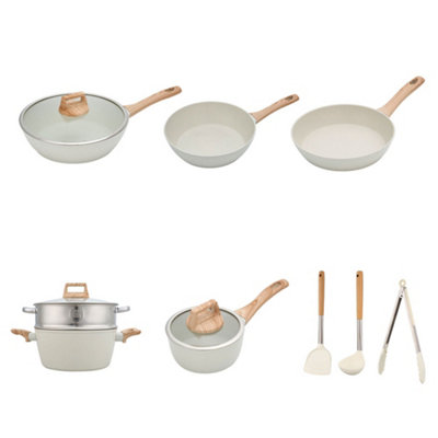 12Pcs Nonstick Cookware Set with Steamer Basket and Kitchen Utensils