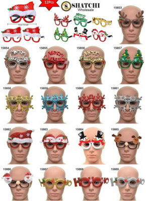 12pcs Novelty Glitter Christmas Glasses Eyewear Christmas Party Props Stocking Fillers Assorted Any 12 Frames