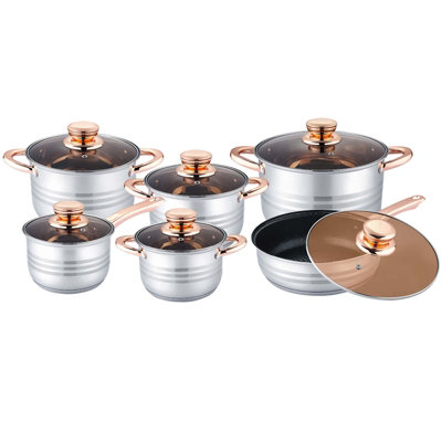 12Pcs Stainless Steel Cookware Set Casserole Stockpot Pot Hob With ...