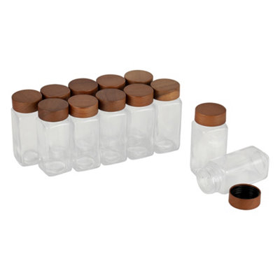 12Pcs Transparent Glass Spice Jars with Bamboo Lids