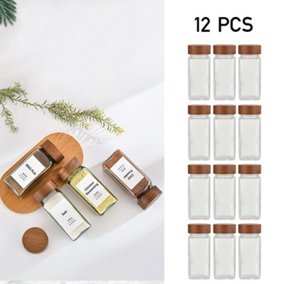 12Pcs Transparent Glass Spice Jars with Bamboo Lids