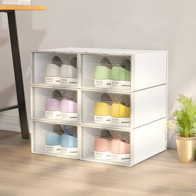 12Pcs Waterproof Plastic Shoe Storage Box Stackable Box Rectangular in White