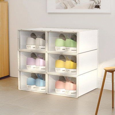 12Pcs Waterproof Plastic Shoe Storage Box Stackable Box Rectangular in White