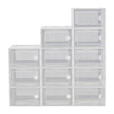 12Pcs White Adjustable Stackable Plastic Shoe Storage Box Organiser 33cm W x 23cm D x 14cm H