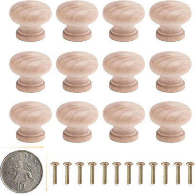 12PCS Wooden Door Knobs, Mini 2.4 x 2.2cm Wooden Drawer Knobs Screws ...