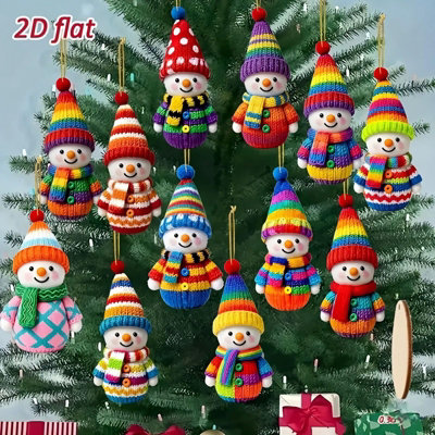 12Pcs Wooden Snowman Hanging Ornaments, Cute Colourful Christmas Tree ...