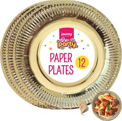 12pk Gold Paper Plates, Gold Party Plates for All Occasions, Gold Plates For Christmas, Birthdays, Wedding Gold Disposable Plates