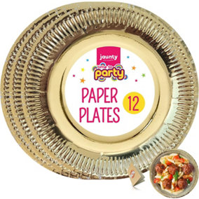 12pk Gold Paper Plates, Gold Party Plates for All Occasions, Gold Plates For Christmas, Birthdays, Wedding Gold Disposable Plates