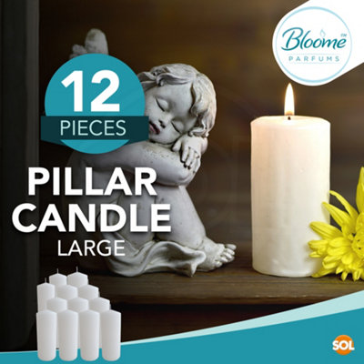 12pk Large White Pillar Candle 20cm - Long Burning Candles Up To 68 Hours - Unscented Church Candles, Home Decoration