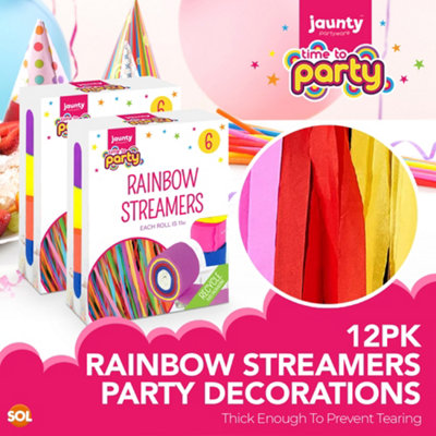 Rainbow Party Streamers (x6)  Party streamers, Paper streamers, Streamer  party decorations