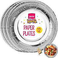 12pk Silver Paper Plates 9 Inch Silver Party Plates for All Occasions Silver Plate for Christmas Birthday Silver Disposable Plates
