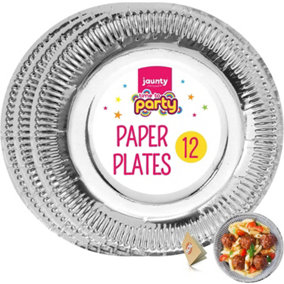 12pk Silver Paper Plates 9 Inch Silver Party Plates for All Occasions Silver Plate for Christmas Birthday Silver Disposable Plates