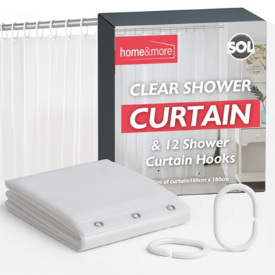 12pk Transparent Shower Curtain with Hooks, Bathroom Curtains, Clear