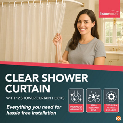 12pk Transparent Shower Curtain with Hooks - 3