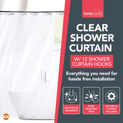 12pk White Shower Curtain With Hooks | Bathroom Curtains, Clear Shower