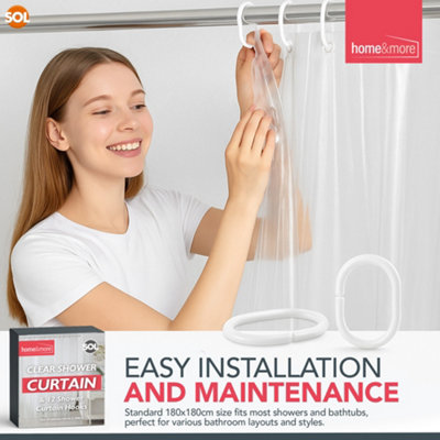 12pk Transparent Shower Curtain with Hooks - 6