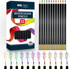 12pk Watercolour Pencils - Professional Water Coloured Pencils - Art Sets for Adults & Kids - Art Pencils Coloured