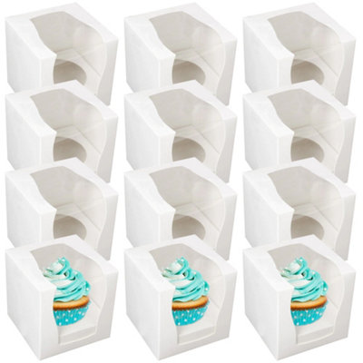 12pk White Cupcake Boxes Single 9x9x9cm  Single Cupcake Boxes With Window For Any Occasions Individual Boxes