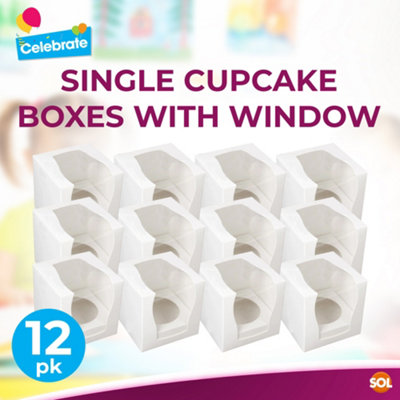 12pk White Cupcake Boxes Single 9x9x9cm  Single Cupcake Boxes With Window For Any Occasions Individual Boxes