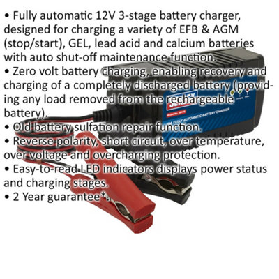 12V 15A Automatic Battery Charger & Maintainer - 40AH to 200Ah Batteries - 230V