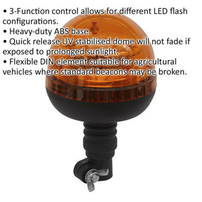 12V / 24V LED Rotating Amber Beacon Light & Spigot Base Mount - Warning Lamp