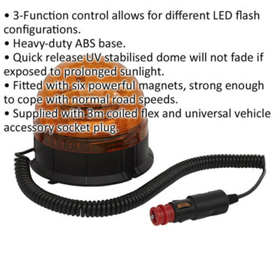 12V / 24V Rotating LED Amber Beacon Light & Magnetic Base Mount - Warning Lamp