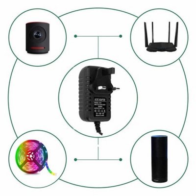 12V 2A AC/DC Wall Power Adapter for CCTV & LED Strip Lights (UK Plug)