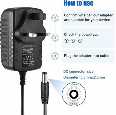12V 2A AC/DC Wall Power Adapter for CCTV & LED Strip Lights (UK Plug)