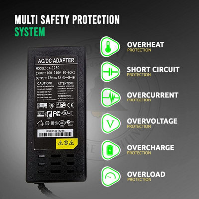 12V 2A Power Supply Adapter, AC 100-240V to DC 12Volt 24W Converter ...