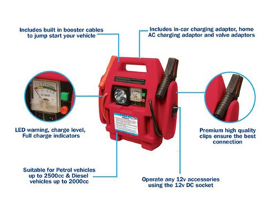 12v 900 Amp Portable Car Battery Jump Start Booster Power Pack - 4
