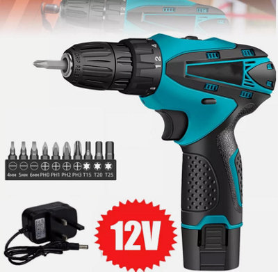 12V Cordless Drill Combi Driver High Power Electric Screwdriver Set 2 ...