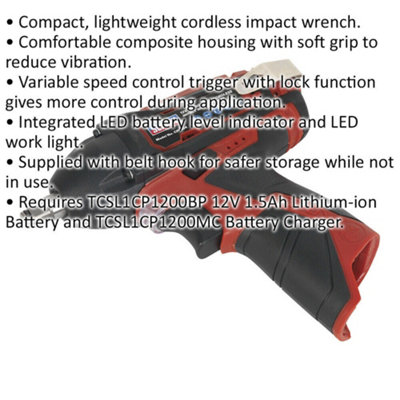 12V Cordless Impact Wrench - 3/8" Hex Drive - BODY ONLY - Variable Speed
