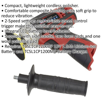 12V Cordless Polisher - 71mm Pad Size - BODY ONLY - Compact & Lightweight