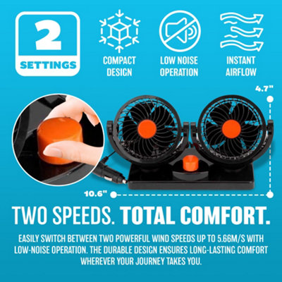 12v Dual Fan For Trucker Car Lorry Caravans 360 Rotation Cool 2 Speed Twin Fan - 3