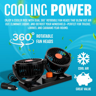 12v Dual Fan For Trucker Car Lorry Caravans 360 Rotation Cool 2 Speed Twin Fan - 5
