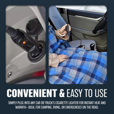 12v Heating Travel Blanket Soft Cozy Warm Winter Car Power Socket Lightweight - 3