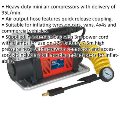 12V Heavy Duty Portable Tyre Inflator Mini Air Compressor 150PSI Fast Pump