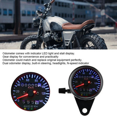 12V Motorcycle Dual Odometer Speedometer Gauge Kit with LED Backlight ...