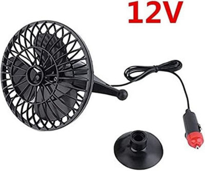 12V Oscillating Mini Car Fan Cooler Vehicle Suction Pad, Interior Cooling, Volt Inch Hot Summer Heatwave Cool Air